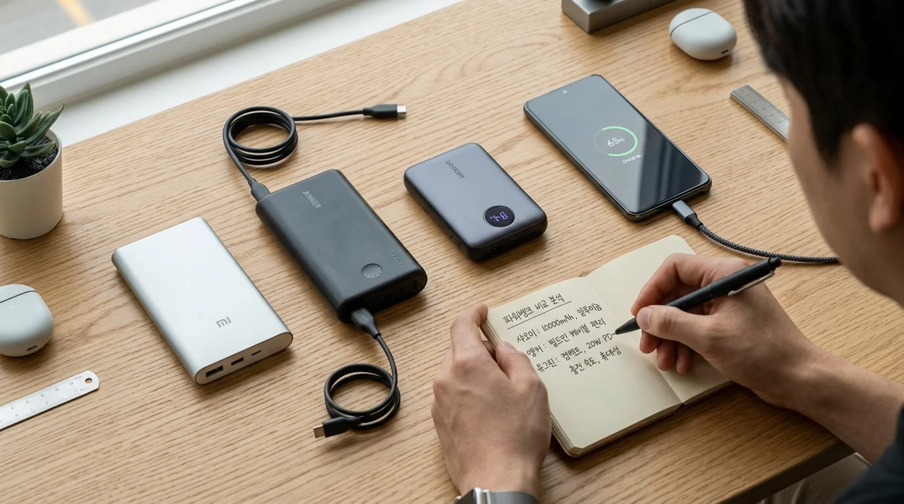 2만원대 10000mAh 보조배터리 스펙 비교: 샤오미 vs 앤커 vs 유그린